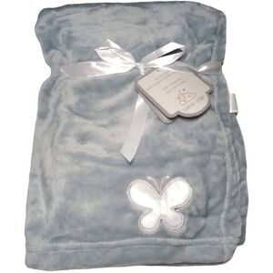 Bebe Calin Gray White Butterfly Baby Blanket Ultra Soft Lovey 30x40 Girl Solid